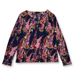Talbots Wool Floral Print Long Sleeve Top‎ Blue Pink Abstract Pattern Womens MP